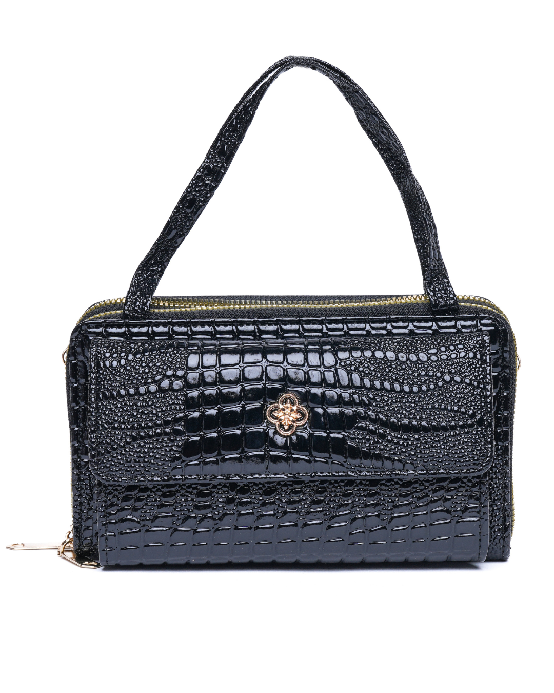 Black Croc-Embossed Handbag | Lara