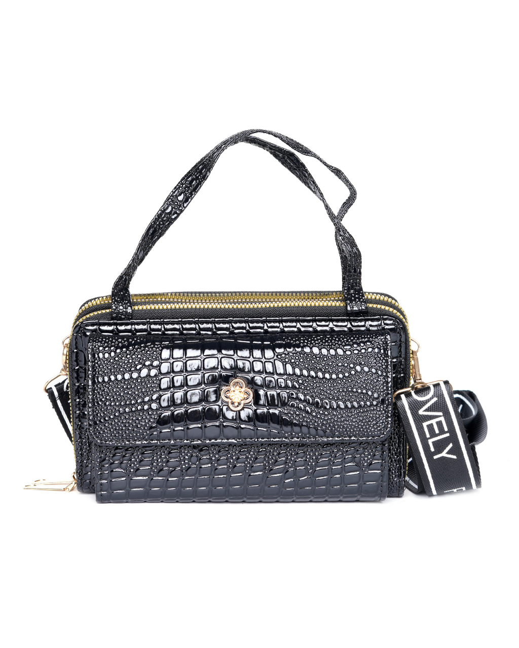 Black Croc-Embossed Handbag | Lara