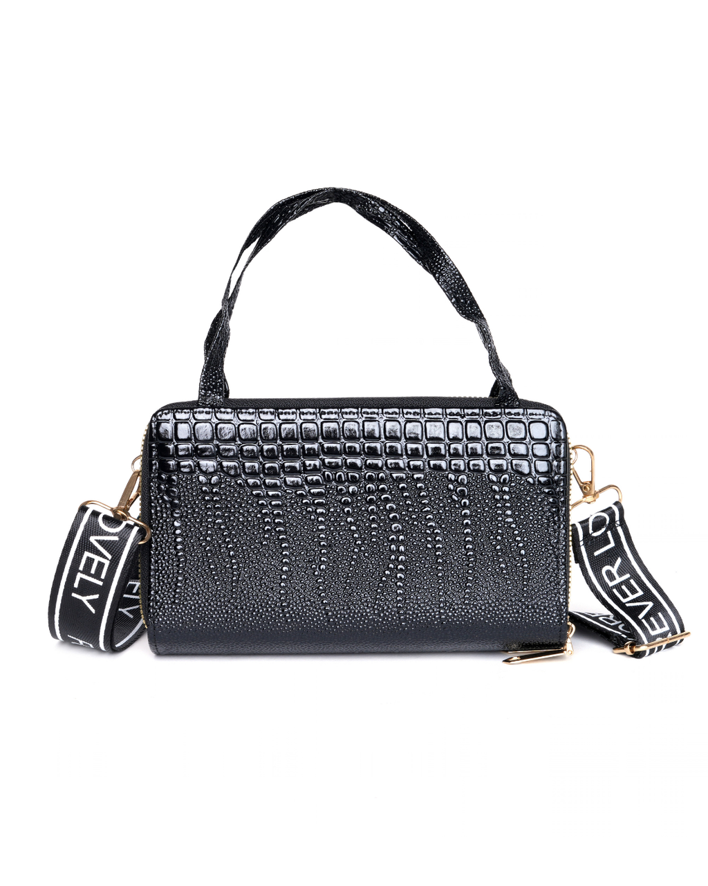 Black Croc-Embossed Handbag | Lara