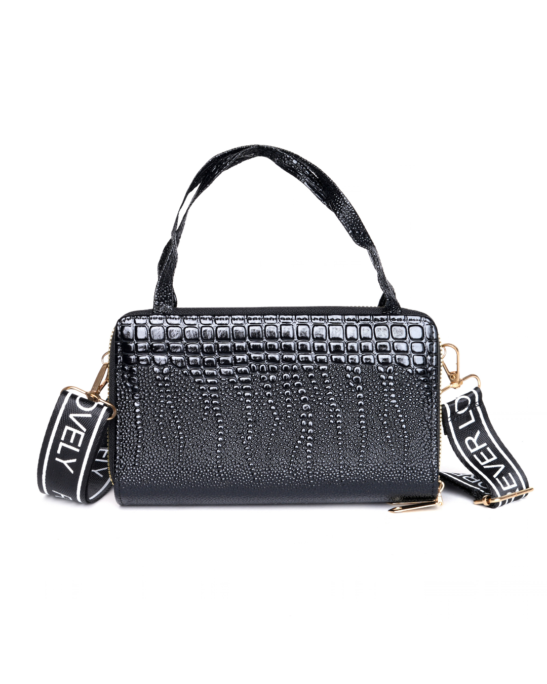 Black Croc-Embossed Handbag | Lara
