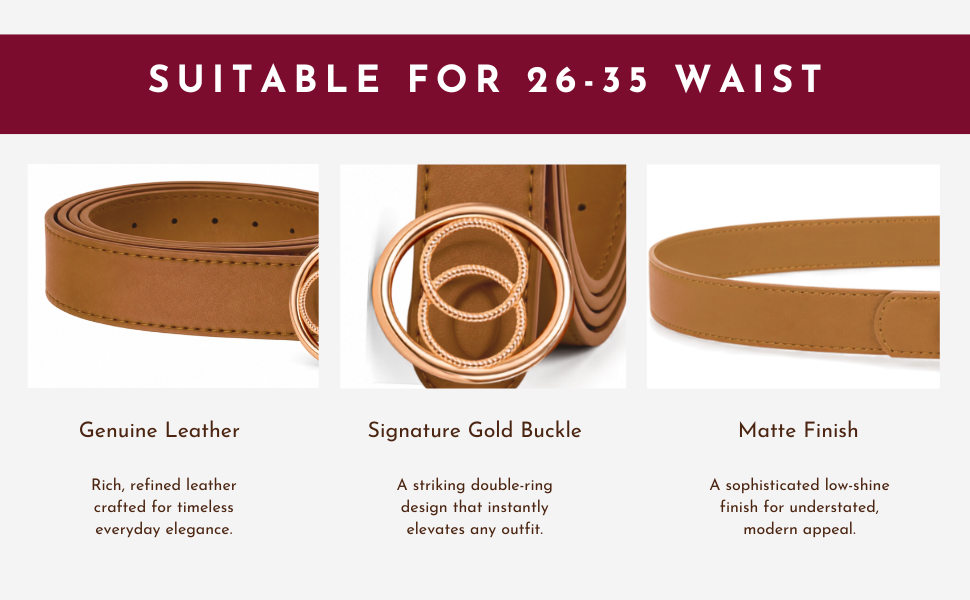 Tan Brown Belt for Women with Gold Double-Ring Buckle | Alissa