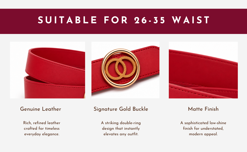 Red Belt for Women with Gold Double-Ring Buckle | Alissa