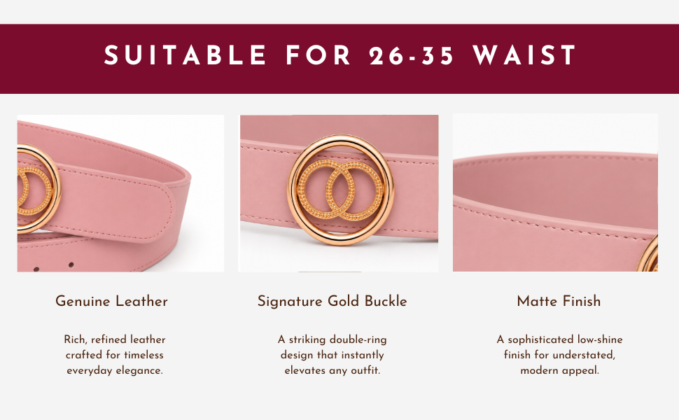 Pink Belt for Women with Gold Double-Ring Buckle | Alissa