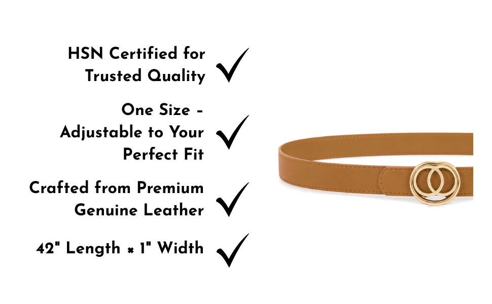 Tan Brown Belt for Women with Gold Double-Ring Buckle | Alissa
