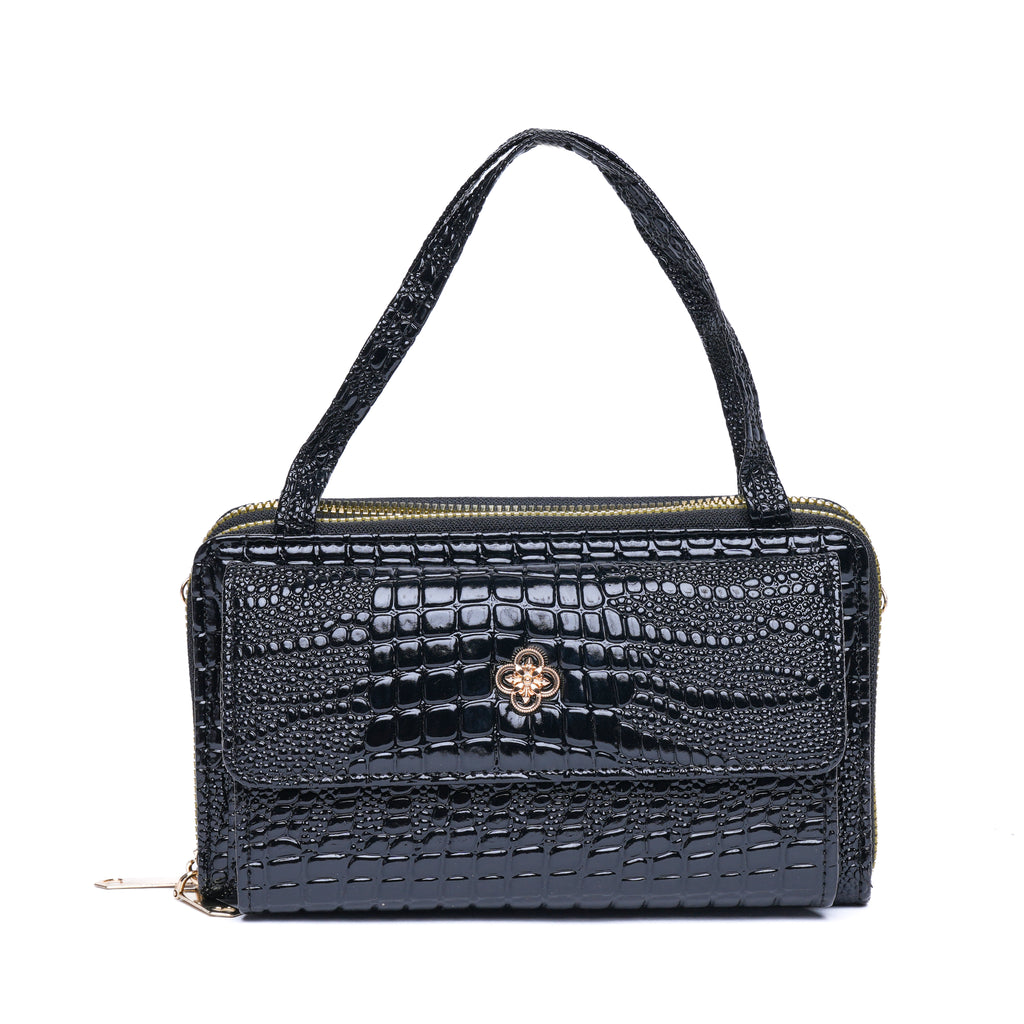Black Croc-Embossed Handbag | Lara