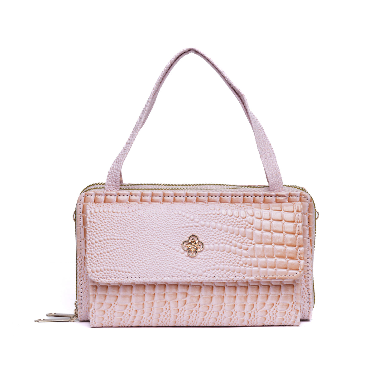 Pink Croc-Embossed Handbag | Lara