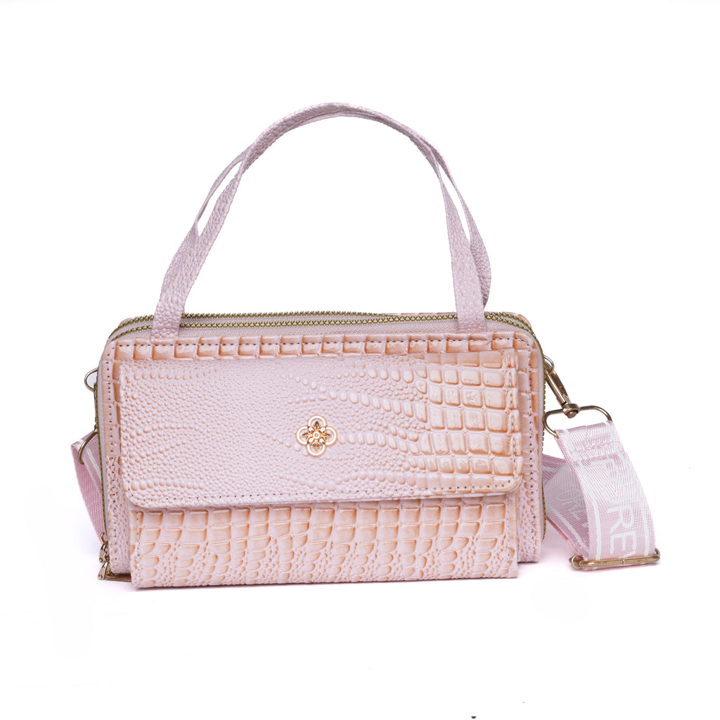 Pink Croc-Embossed Handbag | Lara
