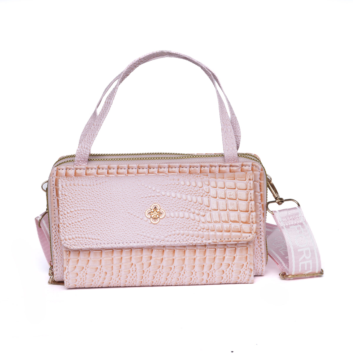 Pink Croc-Embossed Handbag | Lara