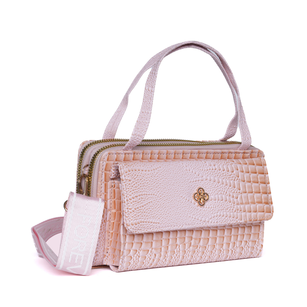 Pink Croc-Embossed Handbag | Lara