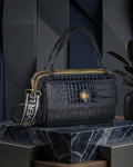 Black Croc-Embossed Handbag | Lara