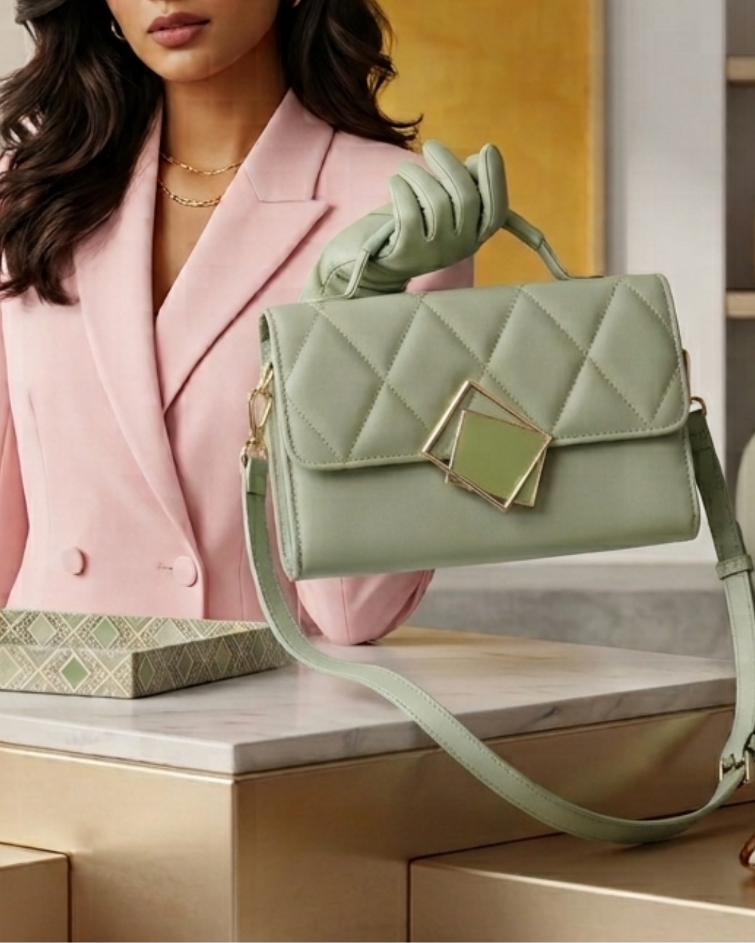 Sage Green Quilted Handbag | Lila
