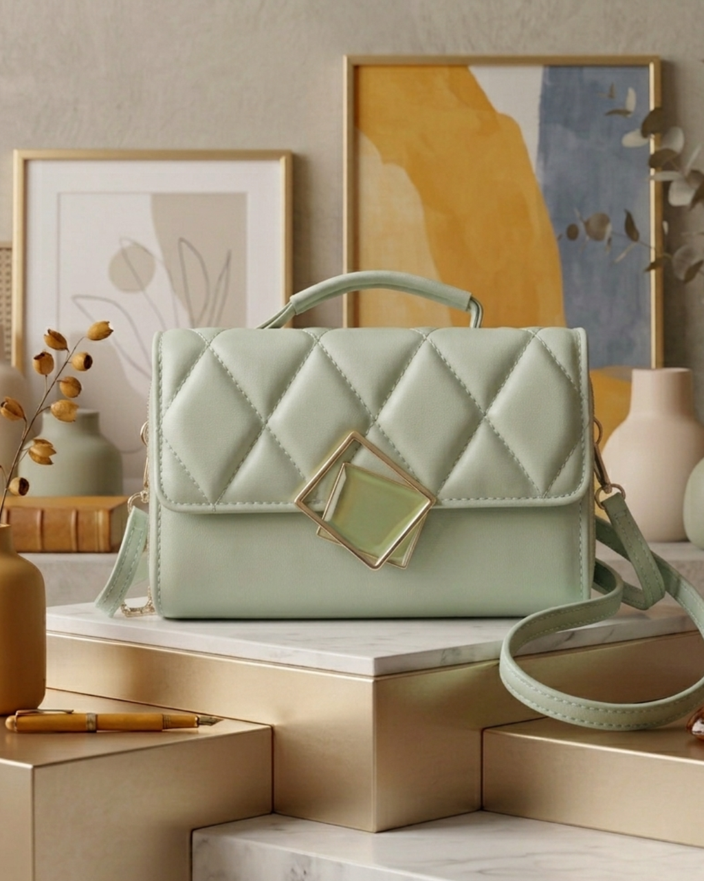 Sage Green Quilted Handbag | Lila