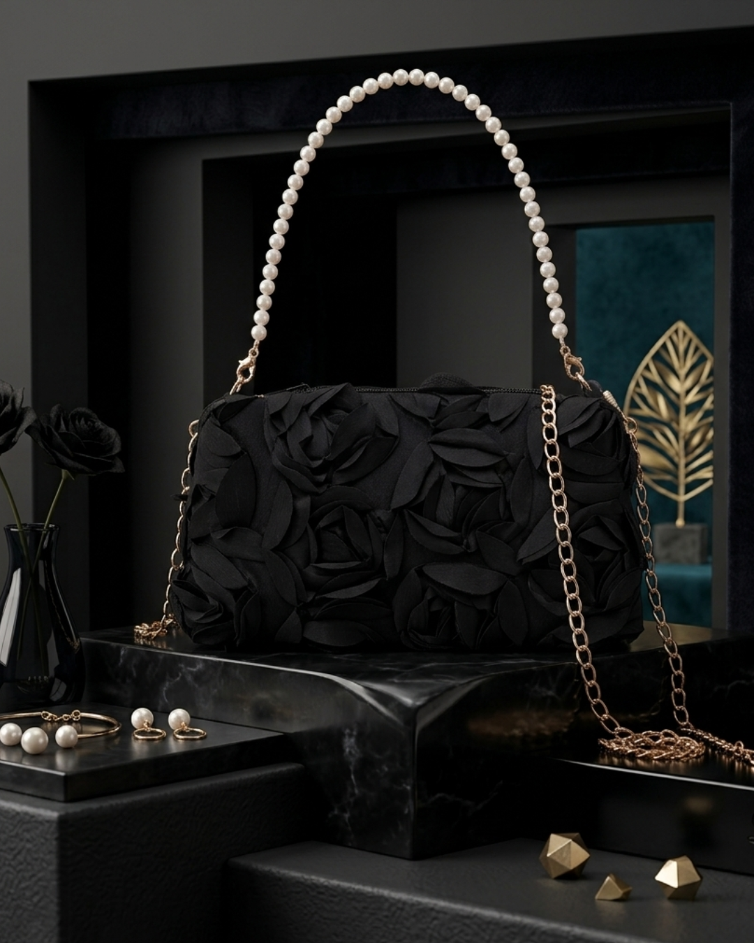 BLACK ROSE FLORAL BAG| ESME