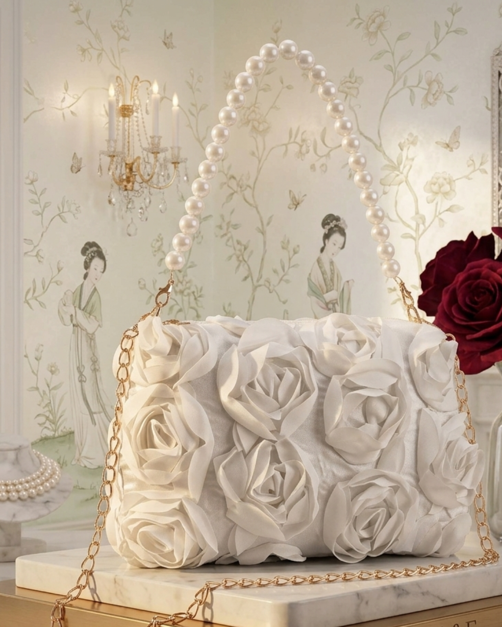 WHITE ROSE FLORAL BAG| ESME
