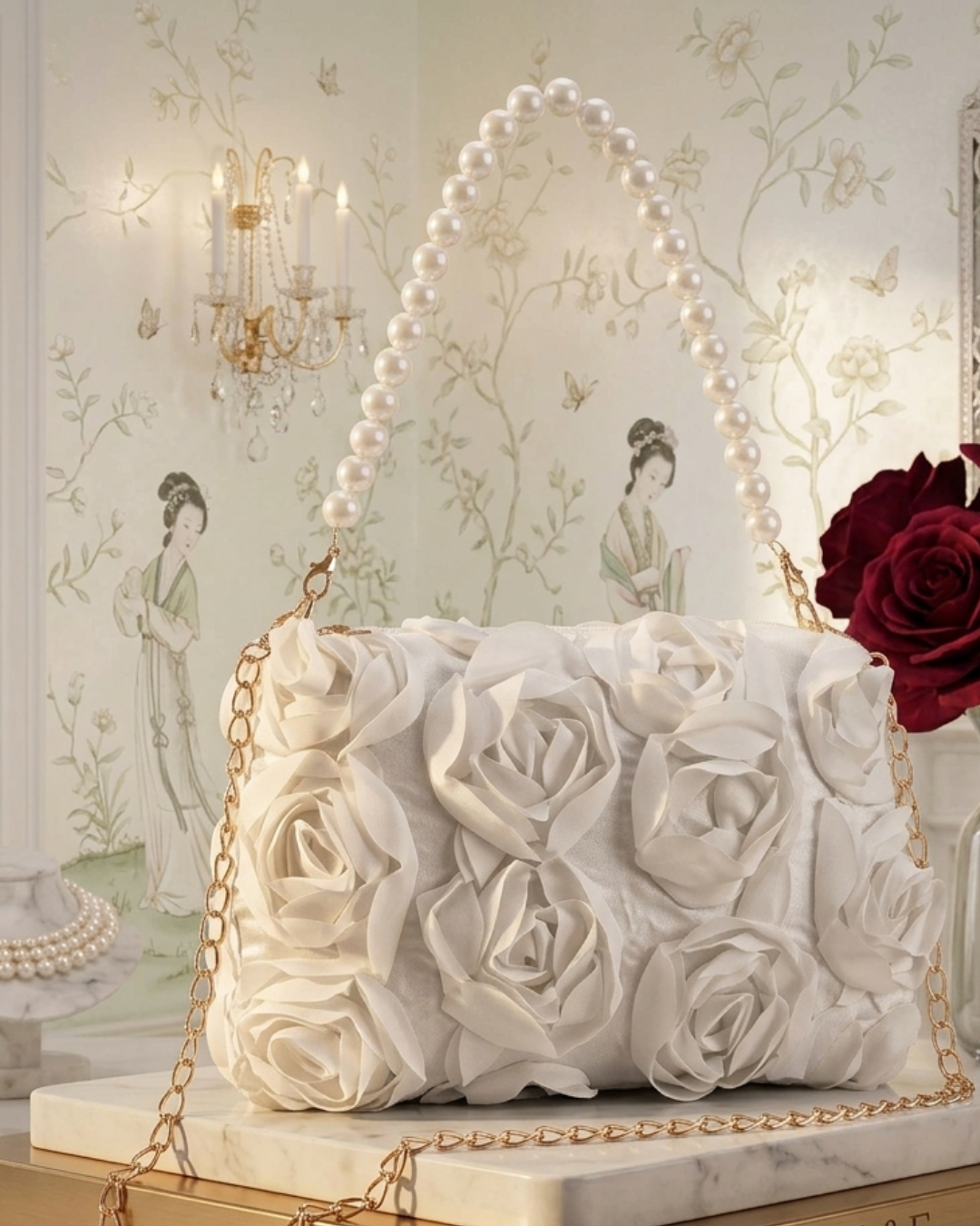 WHITE ROSE FLORAL BAG| ESME