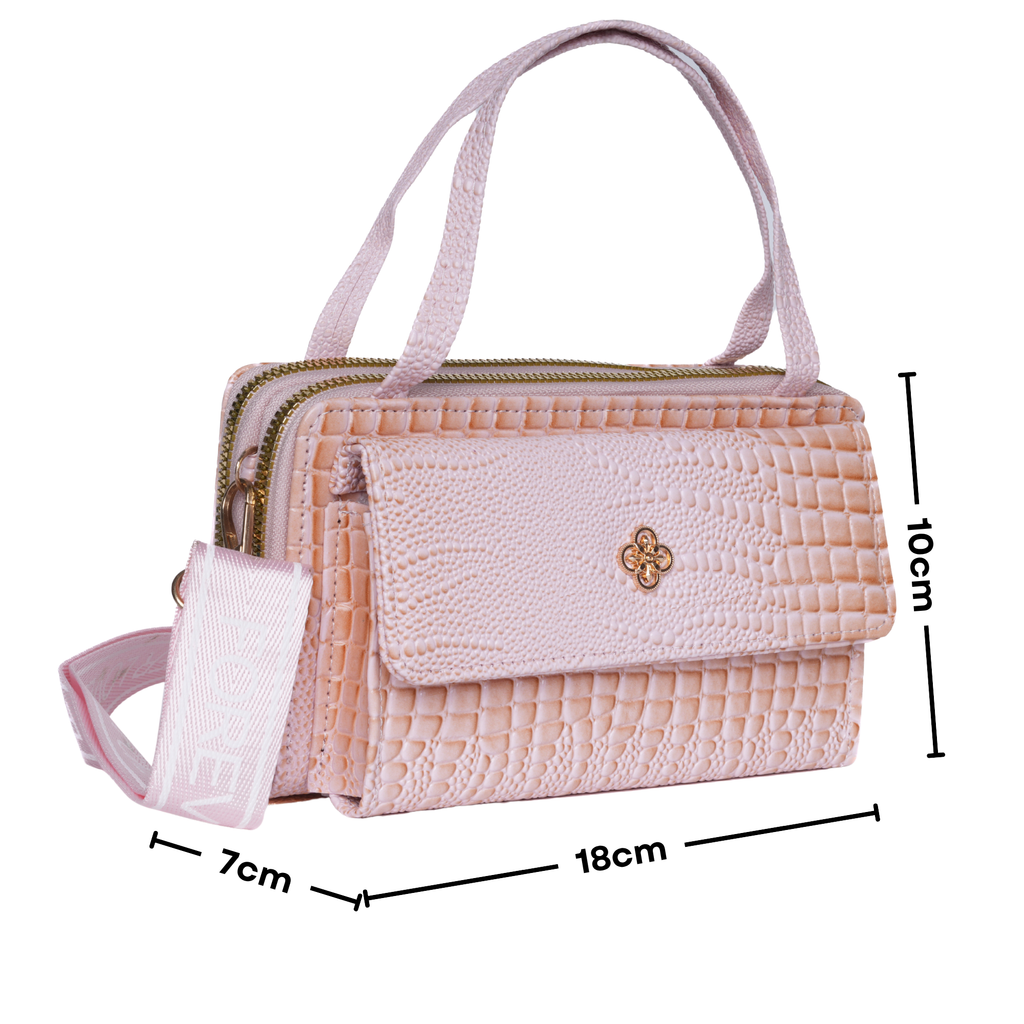 Pink Croc-Embossed Handbag | Lara