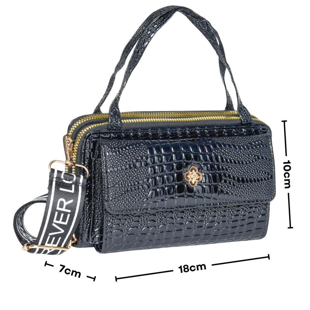 Black Croc-Embossed Handbag | Lara
