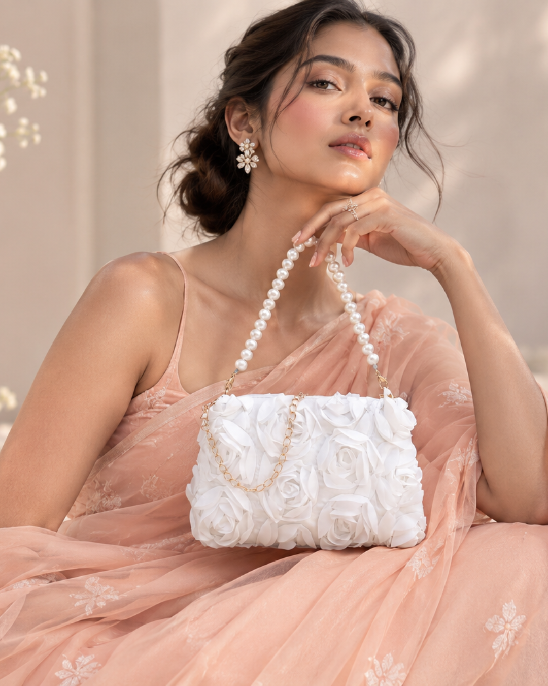 WHITE ROSE FLORAL BAG| ESME