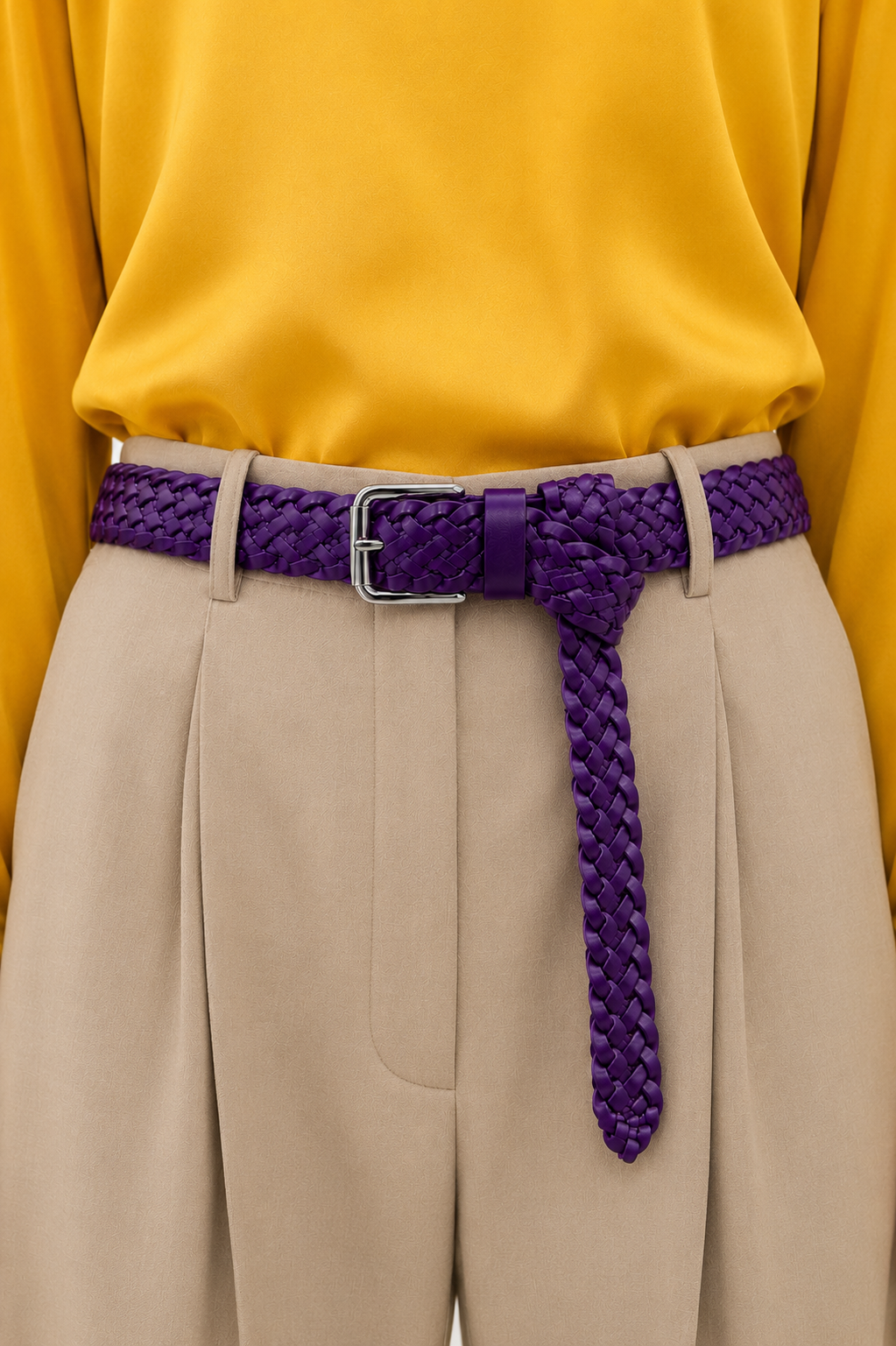 Silver & Purple Handbraided Belt | Leather Composite