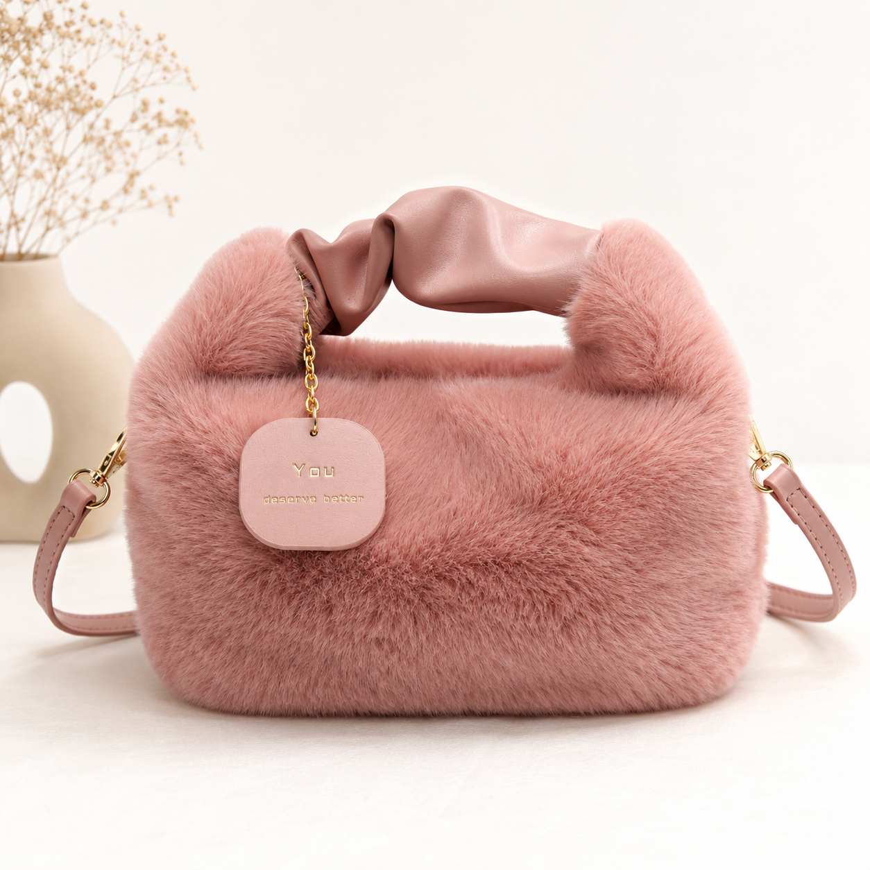 Faux Fur Sling Bag for Women – Soft Pink | Andrea