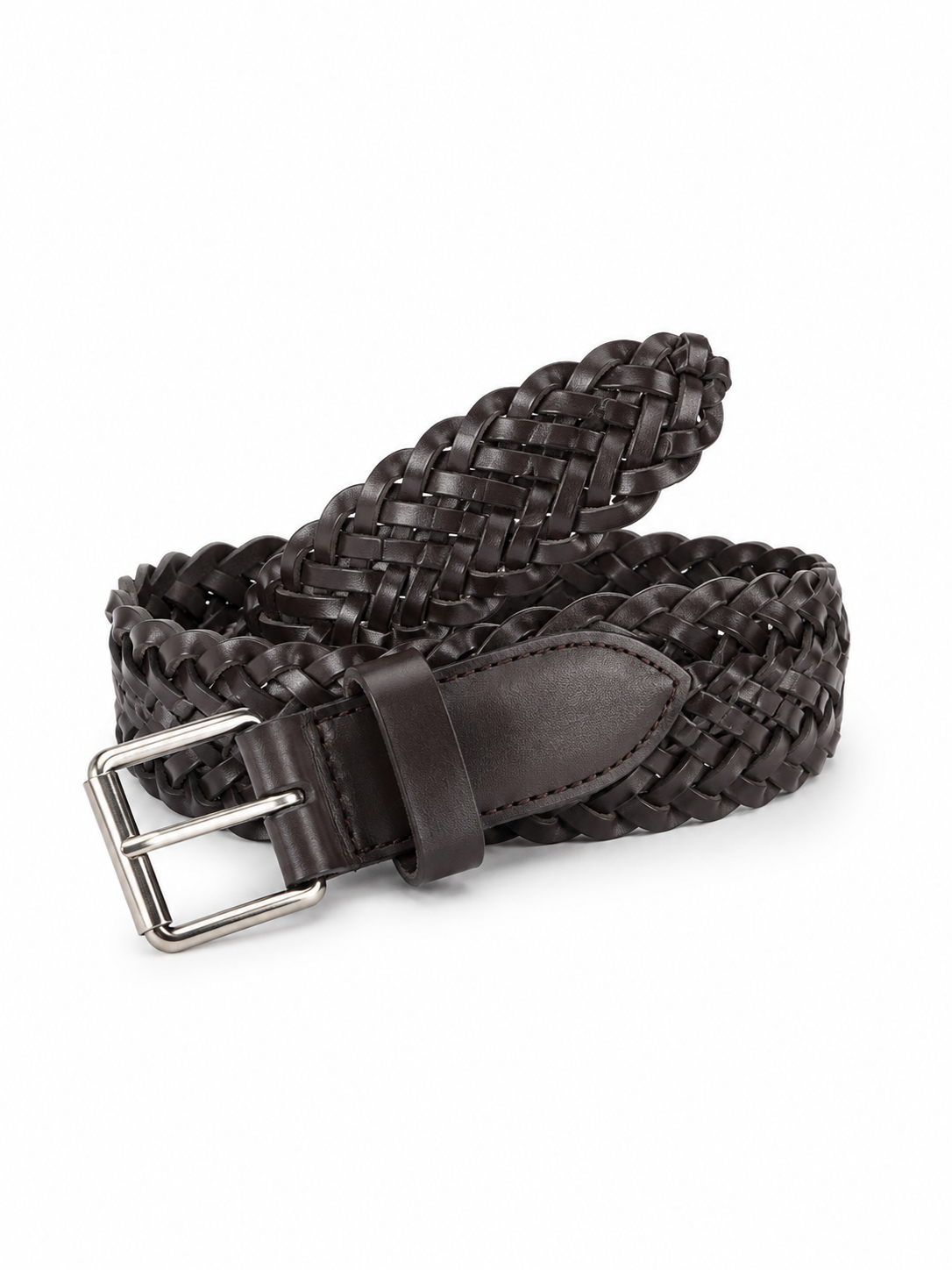Silver & Brown Handbraided Belt | Leather Composite