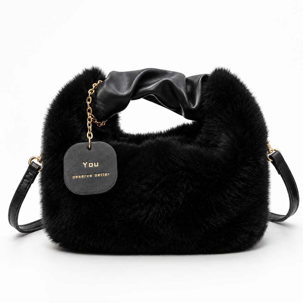 Black Faux Fur Sling Bag for Women | Andrea