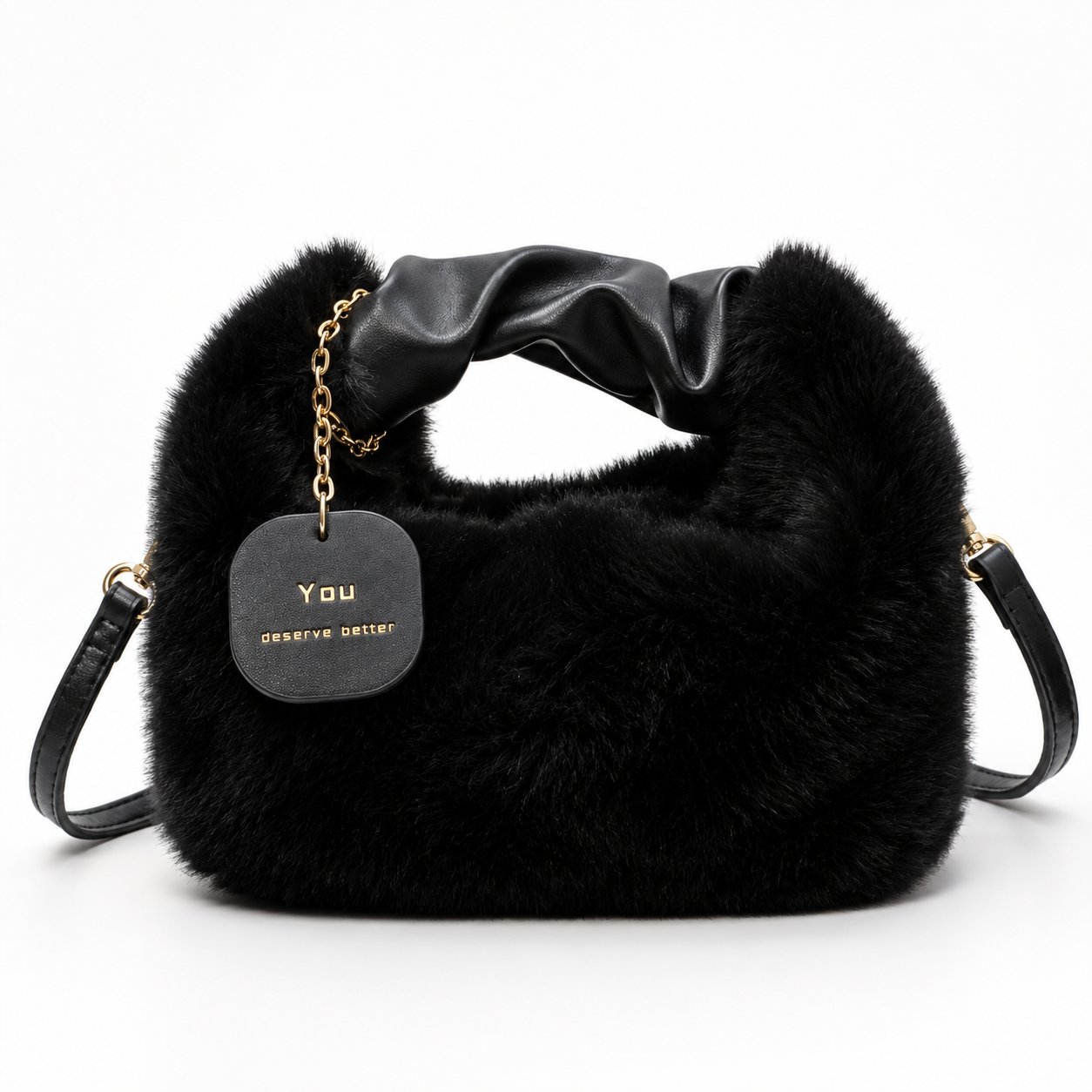 Black Faux Fur Sling Bag for Women | Andrea